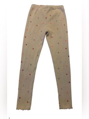 Kids Polka Dot Ribbed Leggings - Beige